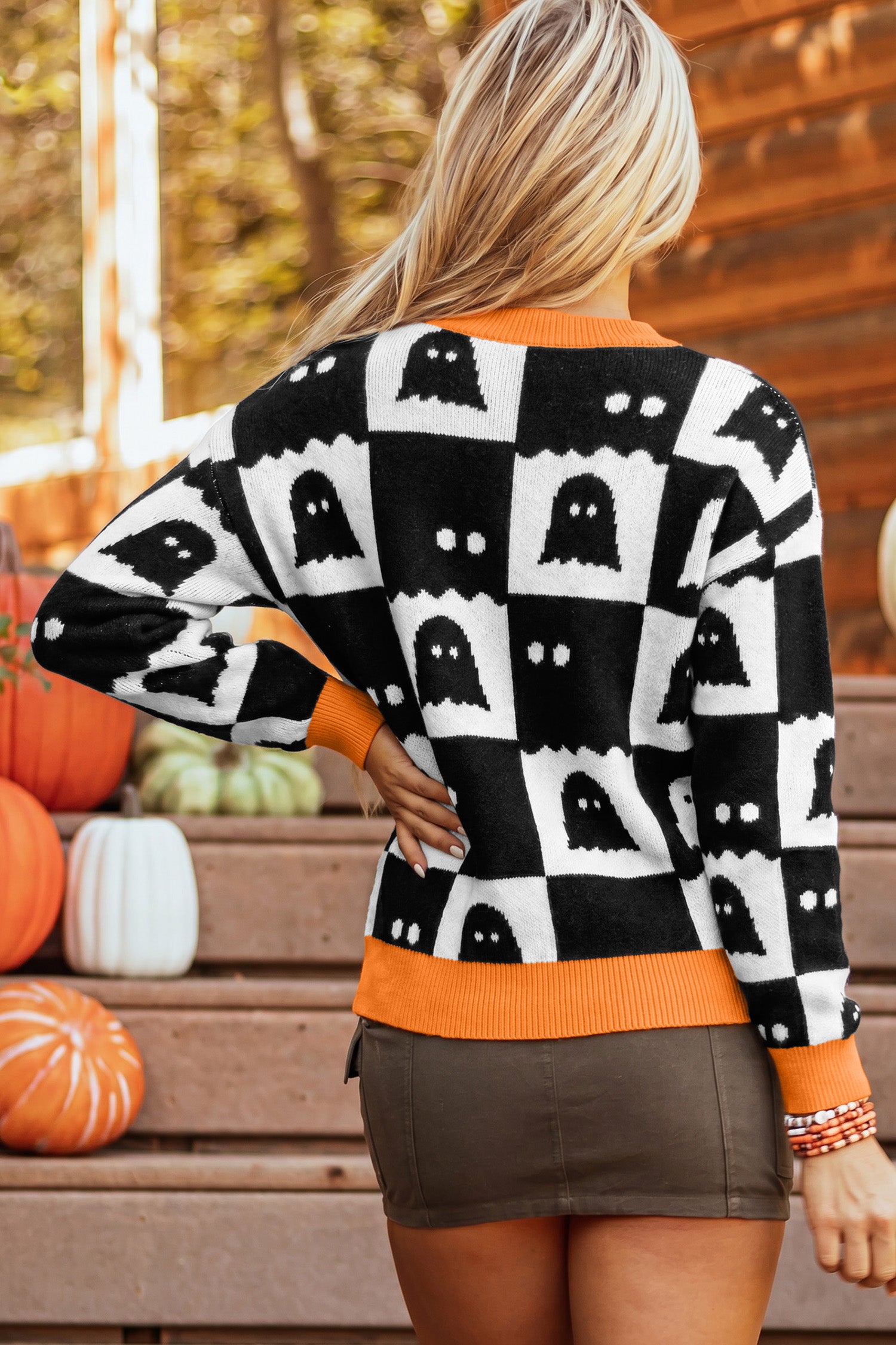 Black High Neck Drop Shoulder Geometric Print Sweater
