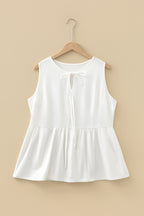 Coffee Plus Size Solid Color Bow Tie Peplum Tank Top