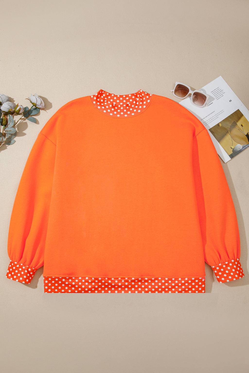 Polka Dot Patchwork Round Neck Plus Size Sweatshirt