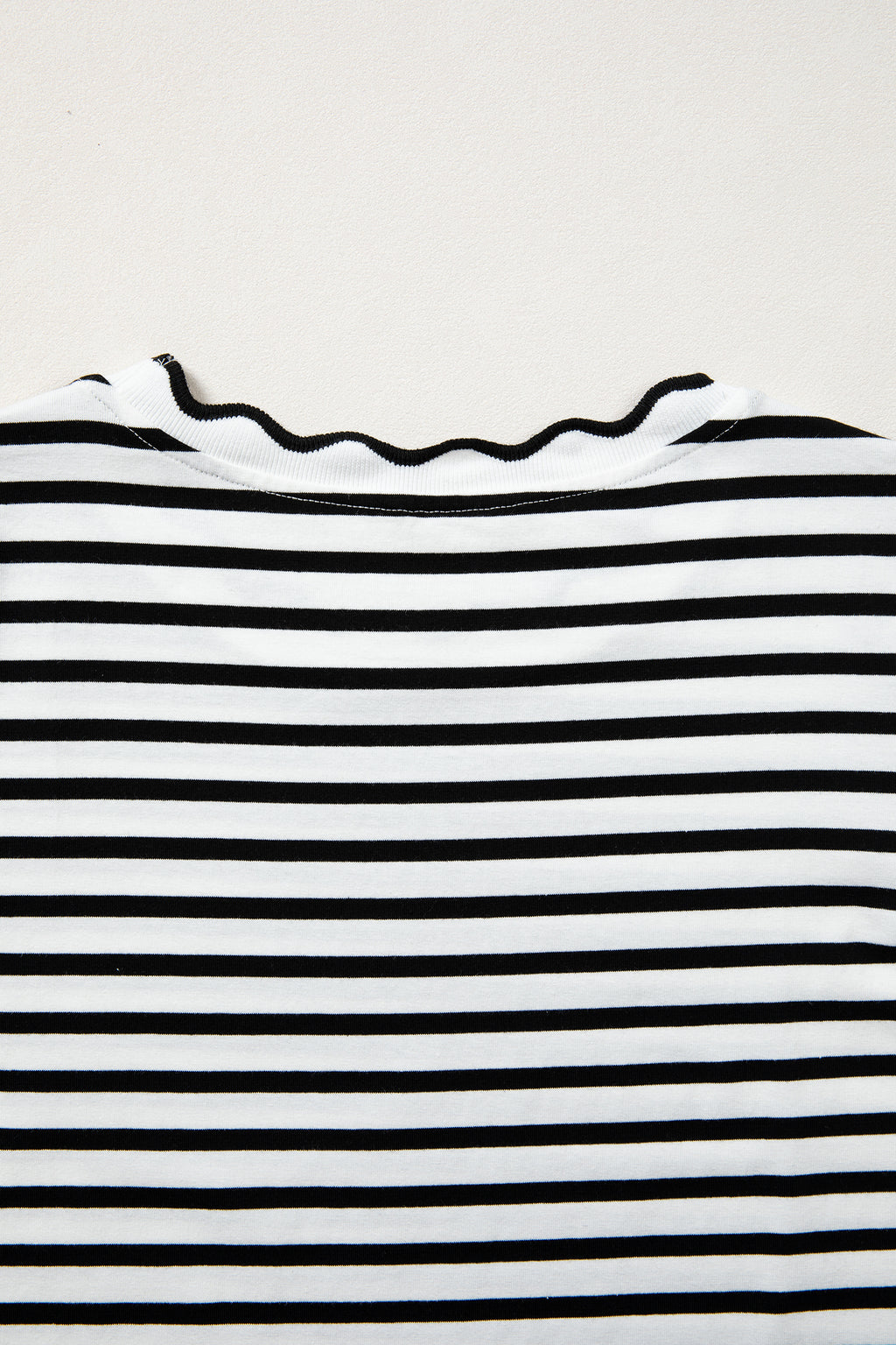 Black Stripe Scalloped Trim Round Neck T Shirt