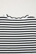 Black Stripe Scalloped Trim Round Neck T Shirt
