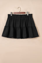 Frilled Elastic Waist Lace Trim Boho Ruffled Shorts Plus