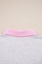 Contrasted Trim Frilled Collar Drop Shoulder Pullover Drawstring Pant Set