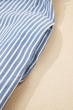 Sky Blue Stripe Crisscross Lace Detail Mixed Striped Patchwork Plus Size Shift Long Dress
