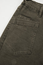 Color square patch pocket ankle-length barrel jeans by Dear-Lover with distressed details and classic five-pocket design.