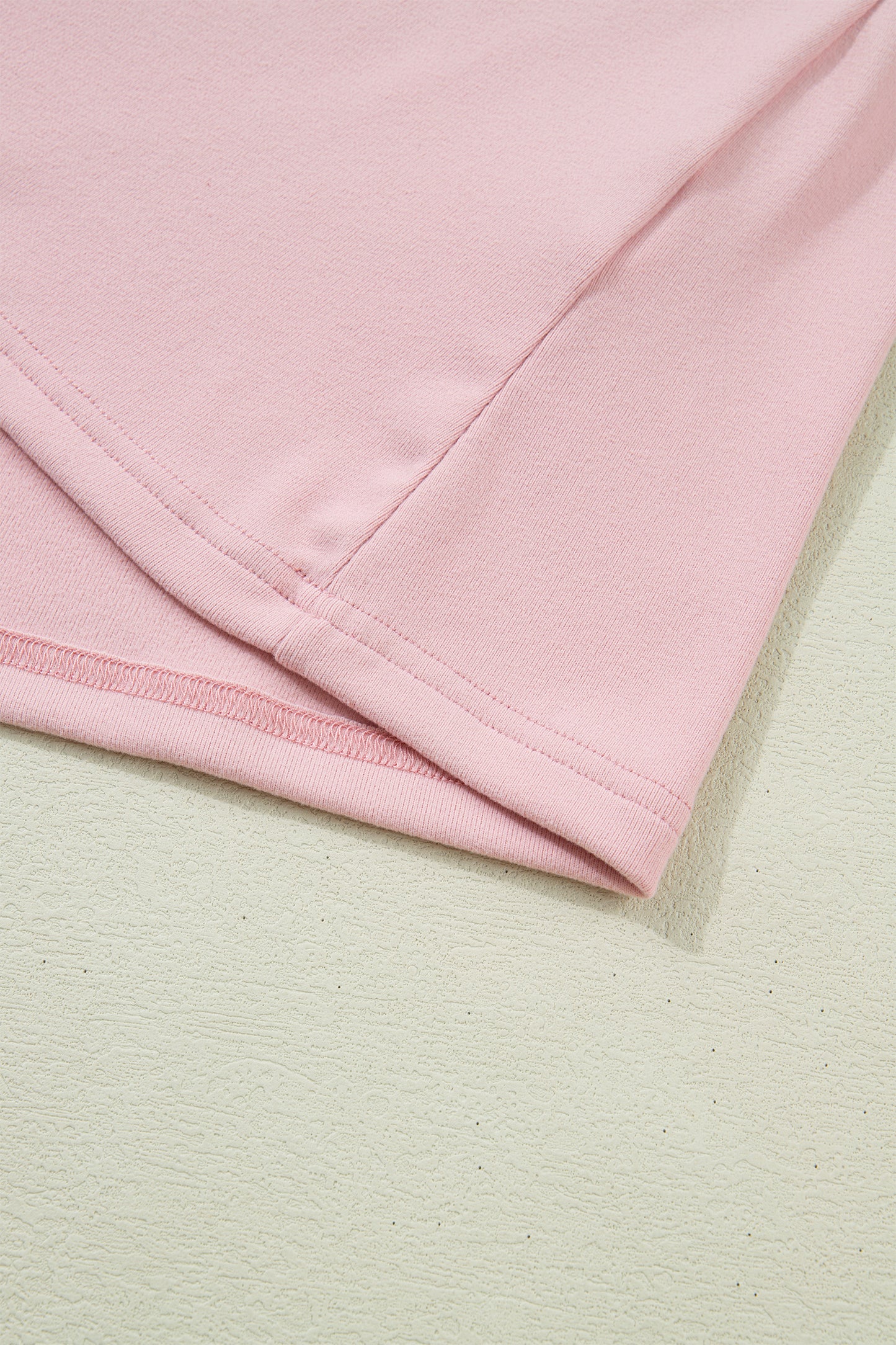 Light Pink Solid Color Bow Textured Patchwork Long Sleeve Tee