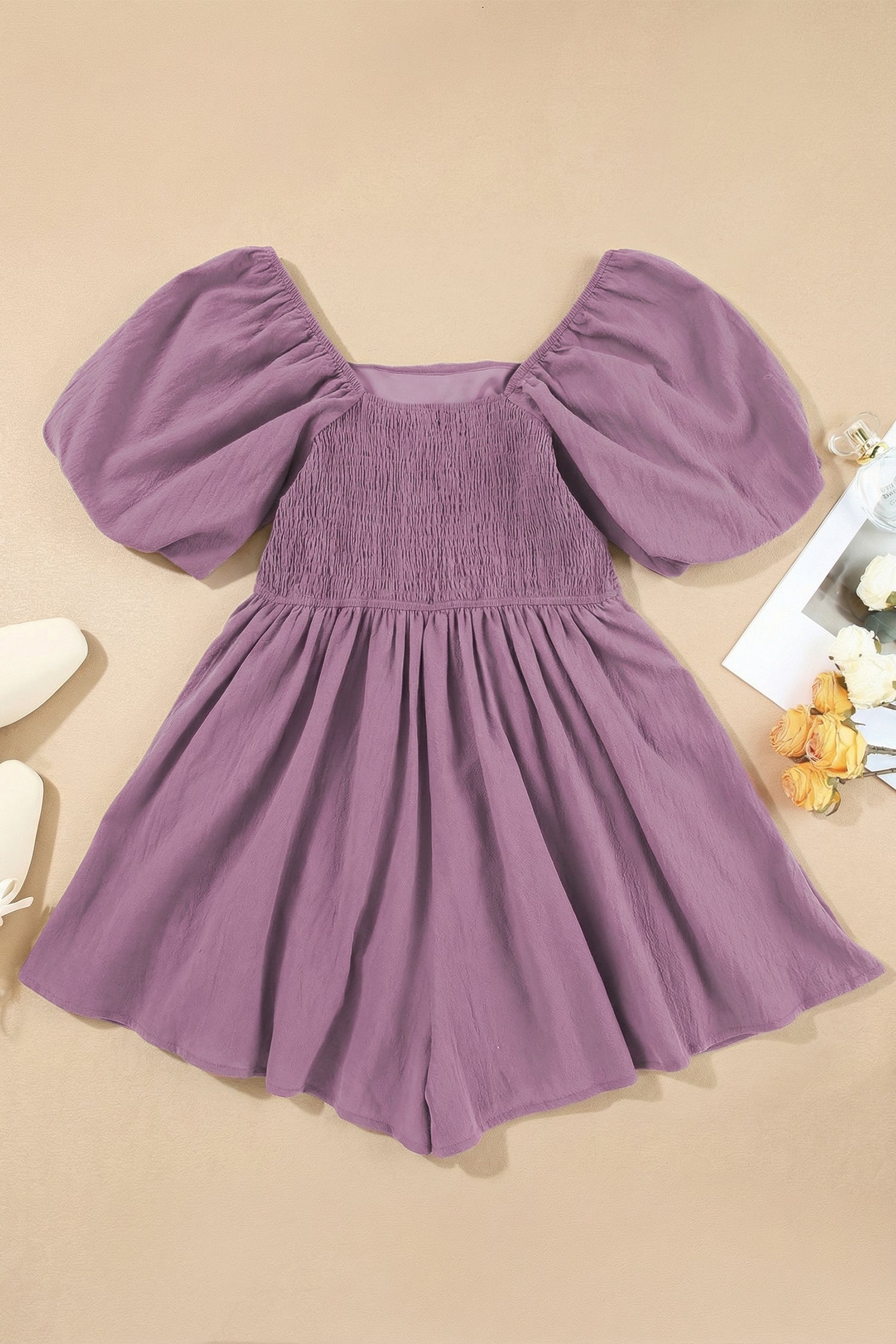 Valerian Square Neck Ruched Puff Sleeve Romper