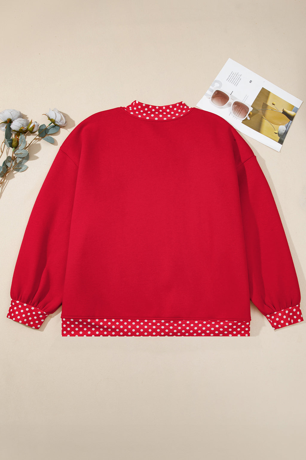 Polka Dot Patchwork Round Neck Plus Size Sweatshirt