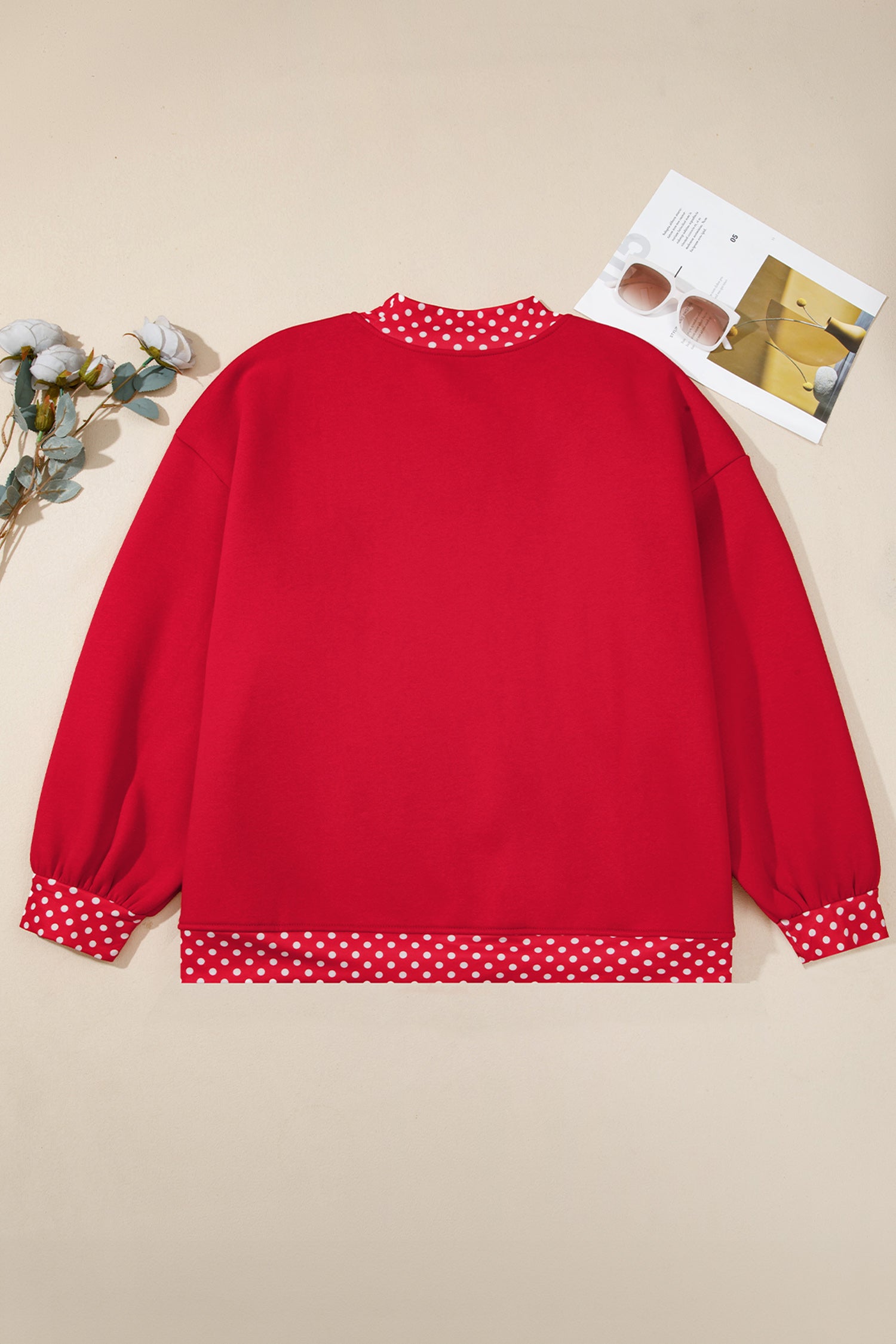 Polka Dot Patchwork Round Neck Plus Size Sweatshirt