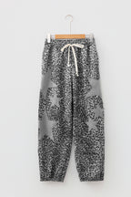 Gray Leopard Print Star Patched Drawstring Elastic Waist Jogger Pants
