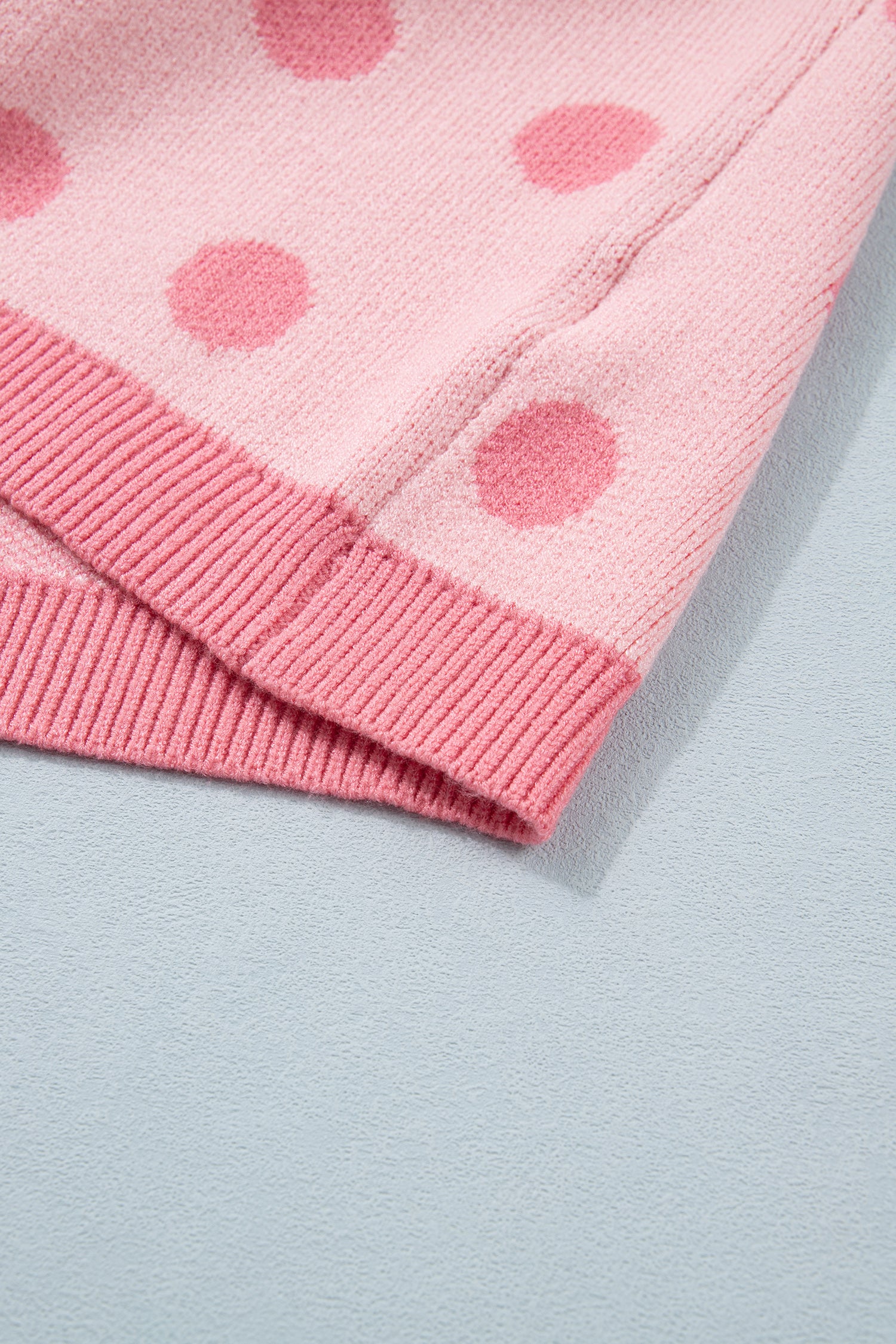 Rose Red Polka Dot Puff Short Sleeve Sweater Top