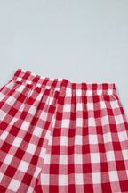 Blue Gingham Plaid Tie Elastic Waist Shift Pants