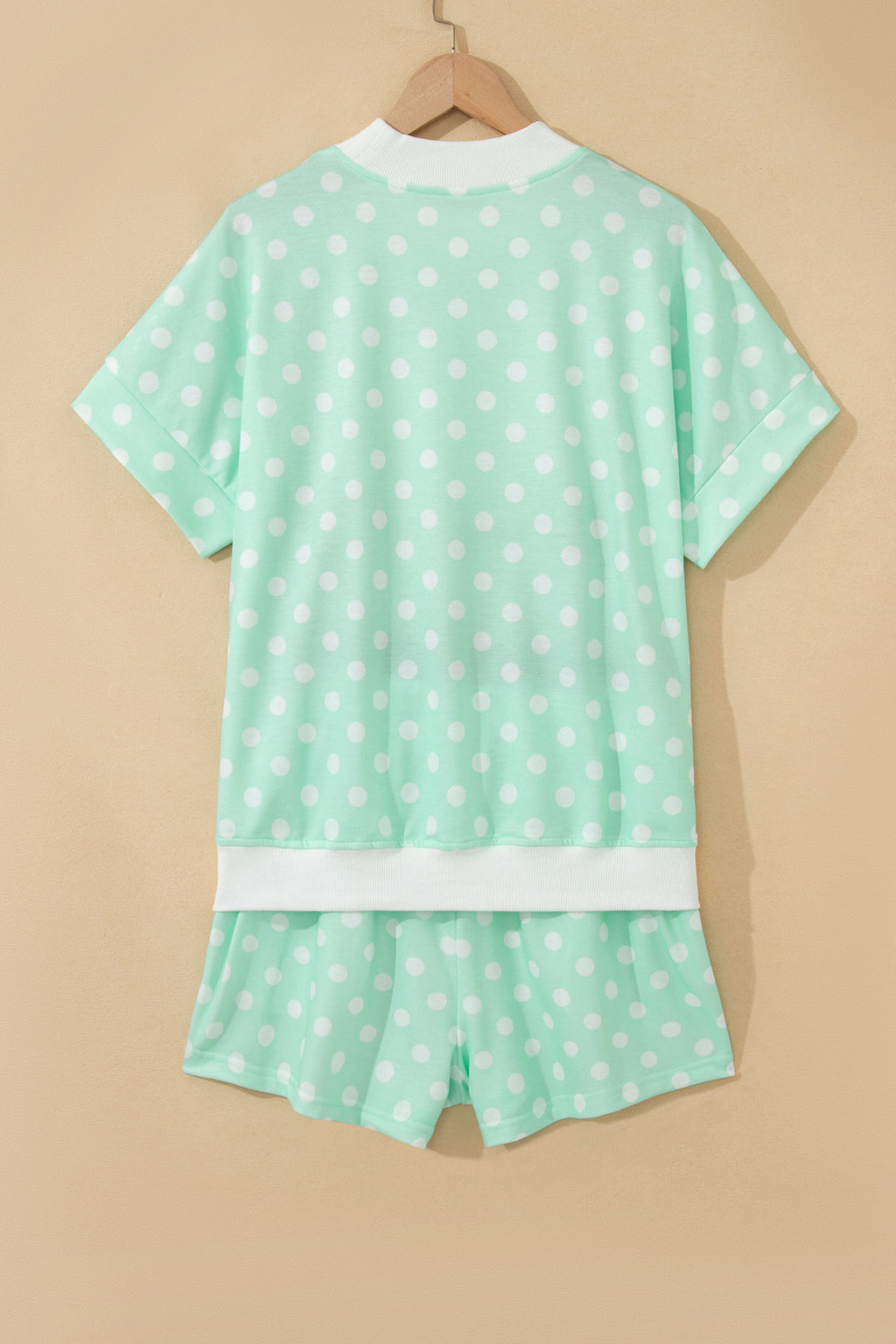 Yellow Polka Dot Print Color Block Trim Mock Neck Short Set