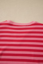 Red Stripe Puff Short Sleeve T Shirt Matching Shorts Set