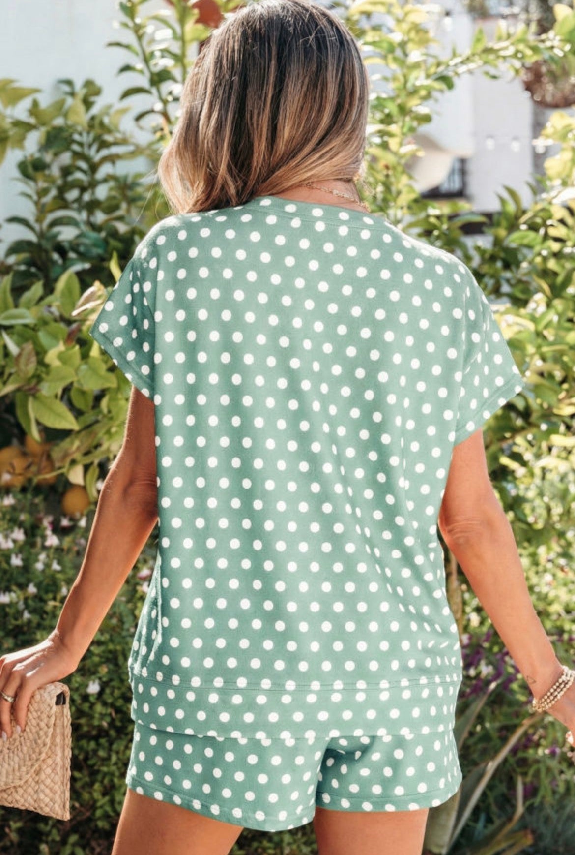Green Polka Dot Print Short Set