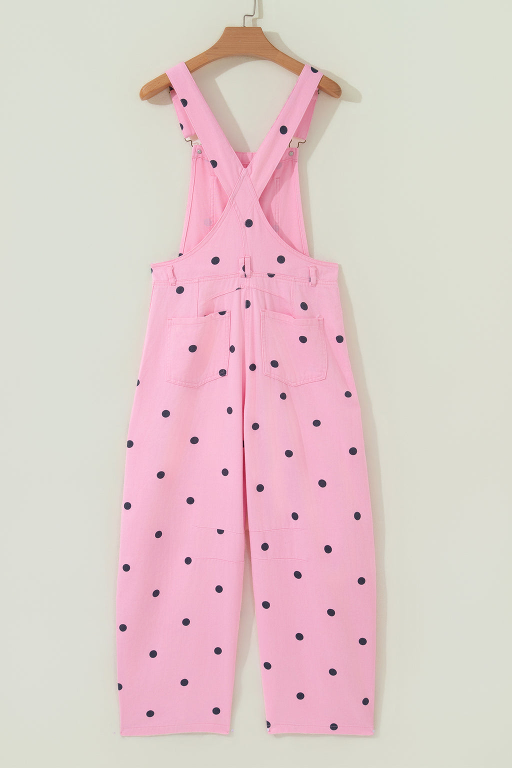 Polka Dot Print Bib Pocket Denim Barrel Overalls Jumpsuit