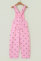 Polka Dot Print Bib Pocket Denim Barrel Overalls Jumpsuit