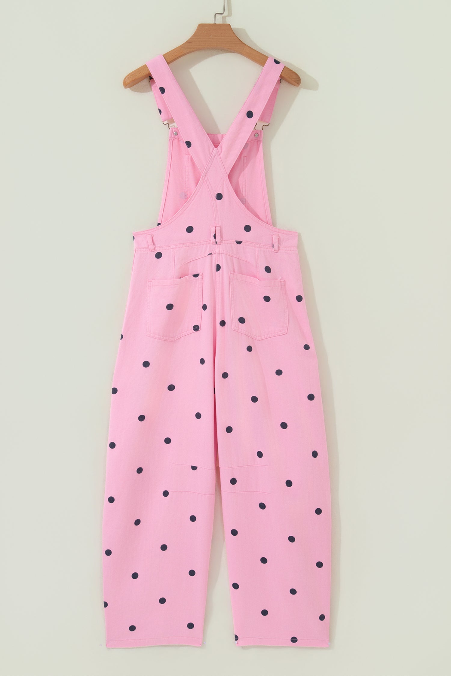 Polka Dot Print Bib Pocket Denim Barrel Overalls Jumpsuit