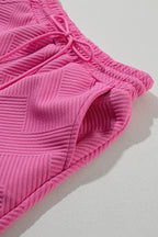 Solid Textured Drawstring Shorts Set