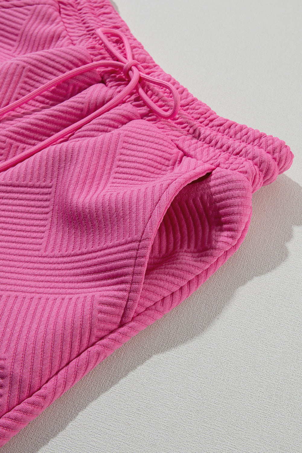 Solid Textured Drawstring Shorts Set