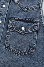 Ashleigh Blue Solid Denim Button Front Pocket Sleeveless Cowboy Vest