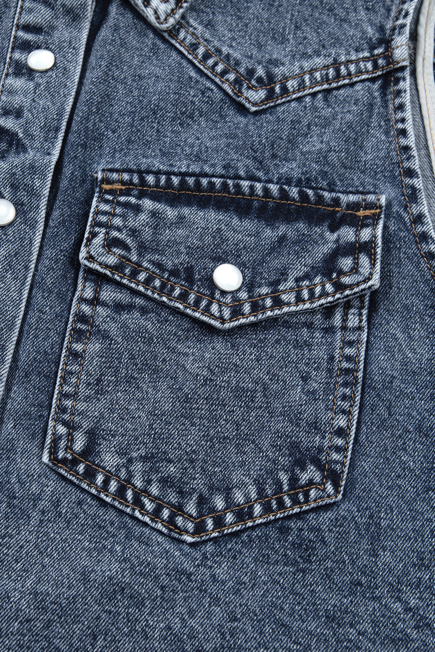 Ashleigh Blue Solid Denim Button Front Pocket Sleeveless Cowboy Vest