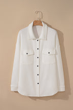 Solid Textured Flap Pocket Buttoned Shacket