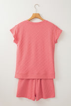 Checkered Textured Tee and Drawstring Shorts