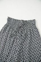 Black Bohemian Print Slit Wide Leg Smocked High Waist Pants