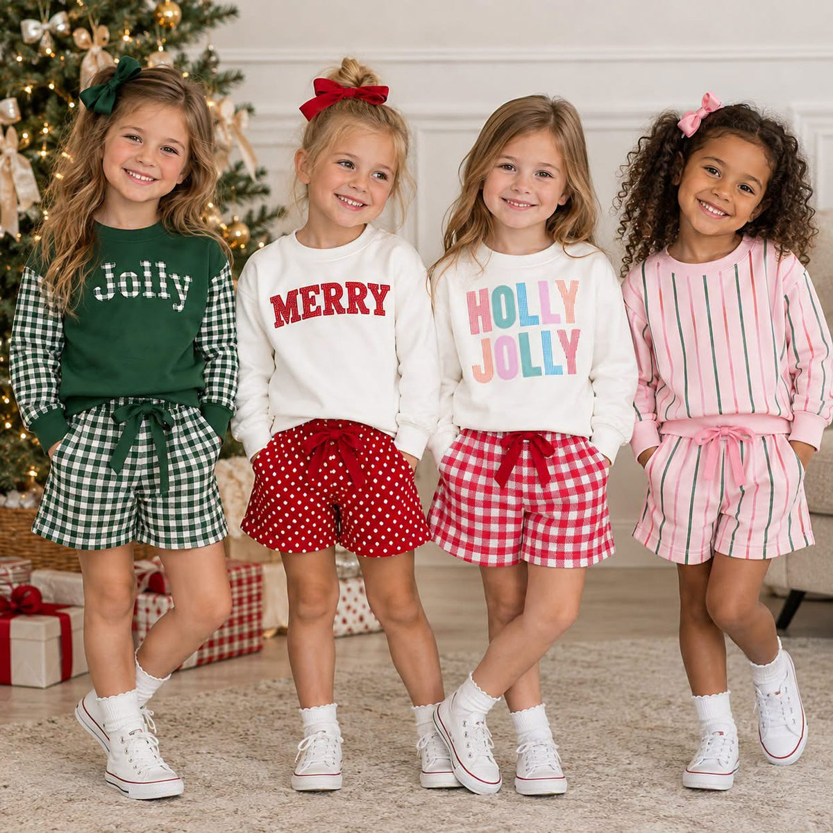 PREORDER: Girls Christmas Print Short Set