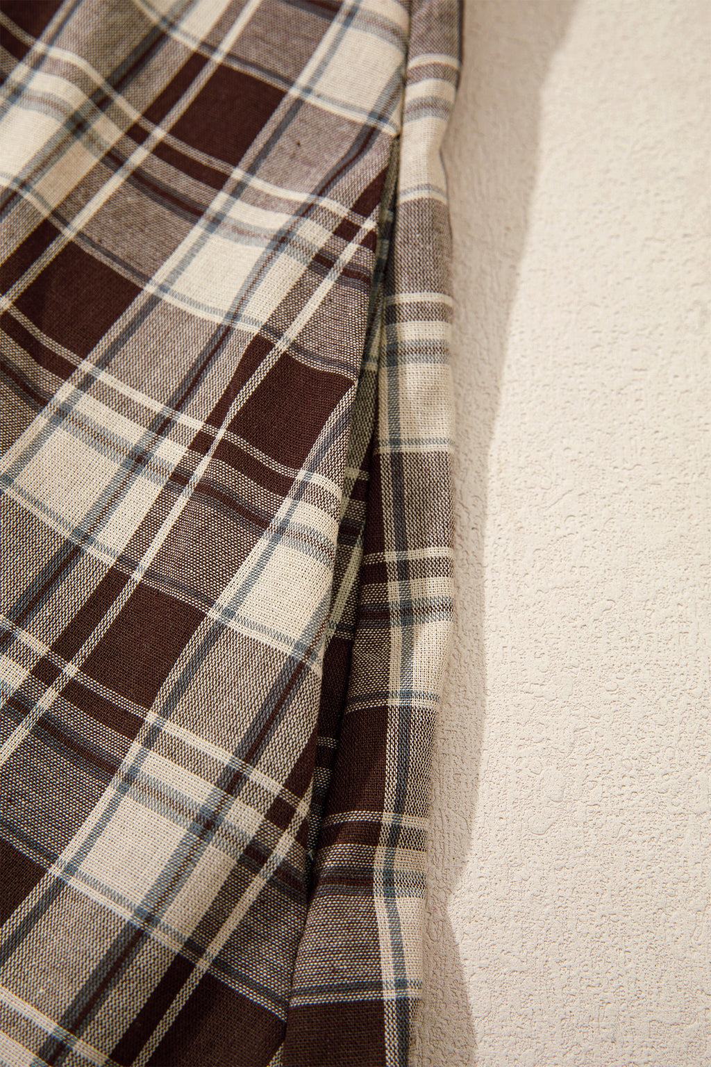 Brown Plaid Long Sleeve Short Shift Mini Dress
