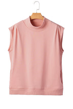 Black Solid Color High Neck Cap Sleeve Loose Top