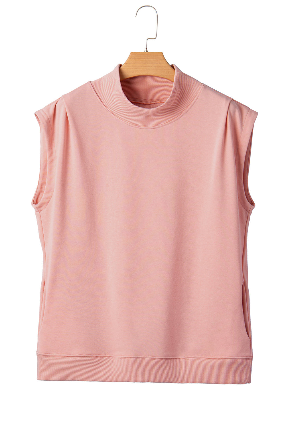 Black Solid Color High Neck Cap Sleeve Loose Top