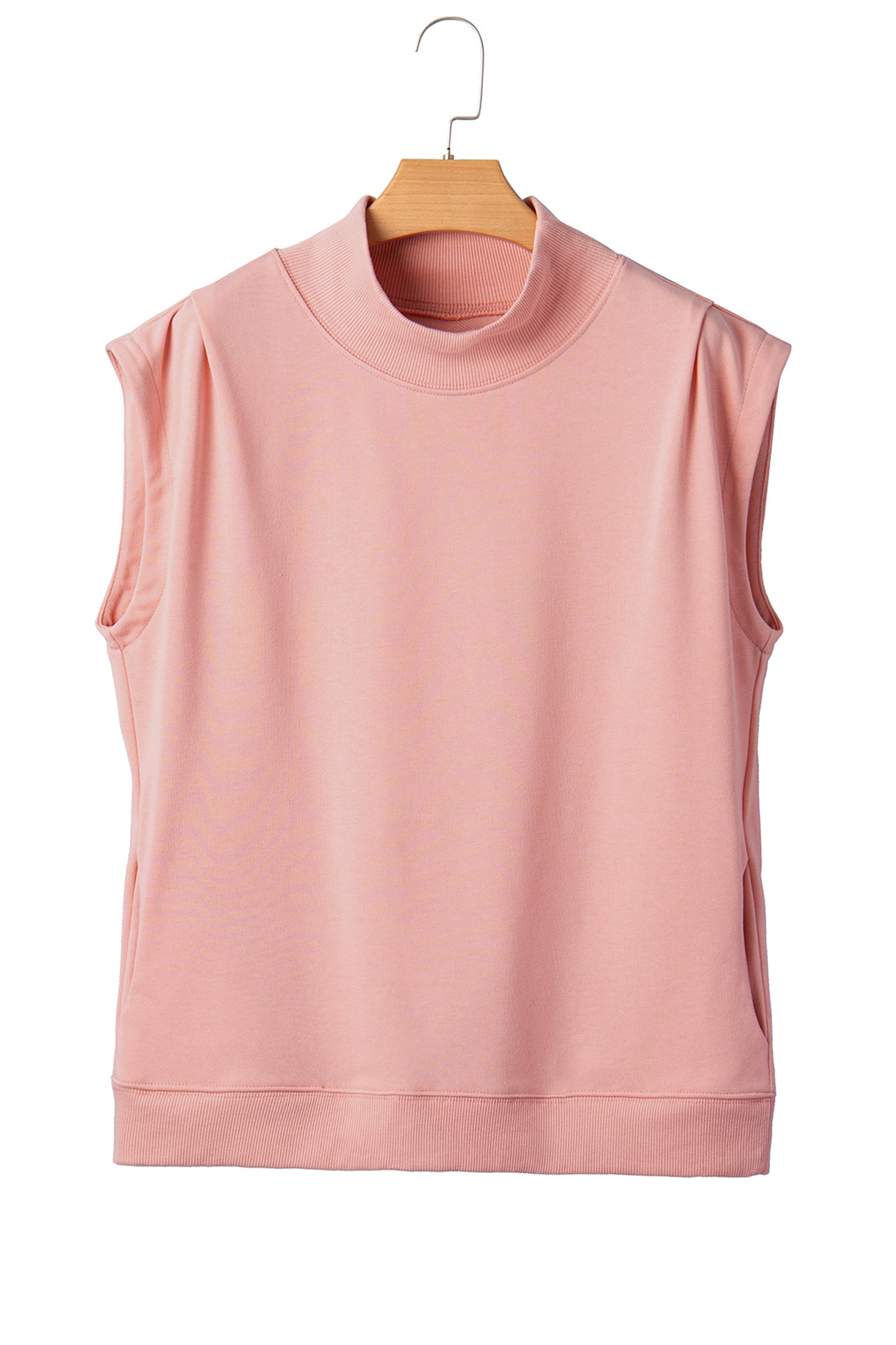 Black Solid Color High Neck Cap Sleeve Loose Top