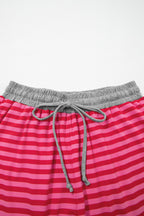 Rose Stripe Contrast Elastic Waist Casual Ribbed Shorts