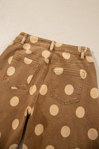 Polka dot ankle-length casual jeans with metal buttons from Dear-Lover, featuring a relaxed fit and stylish design.