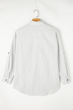 Stripe Roll-tab Sleeve Pocketed Long Shirt