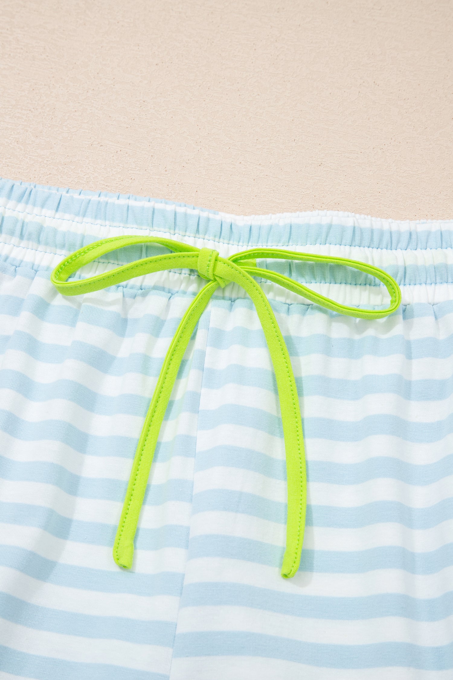 Stripe Contrast Neck Loose Tee and Drawstring Shorts Set