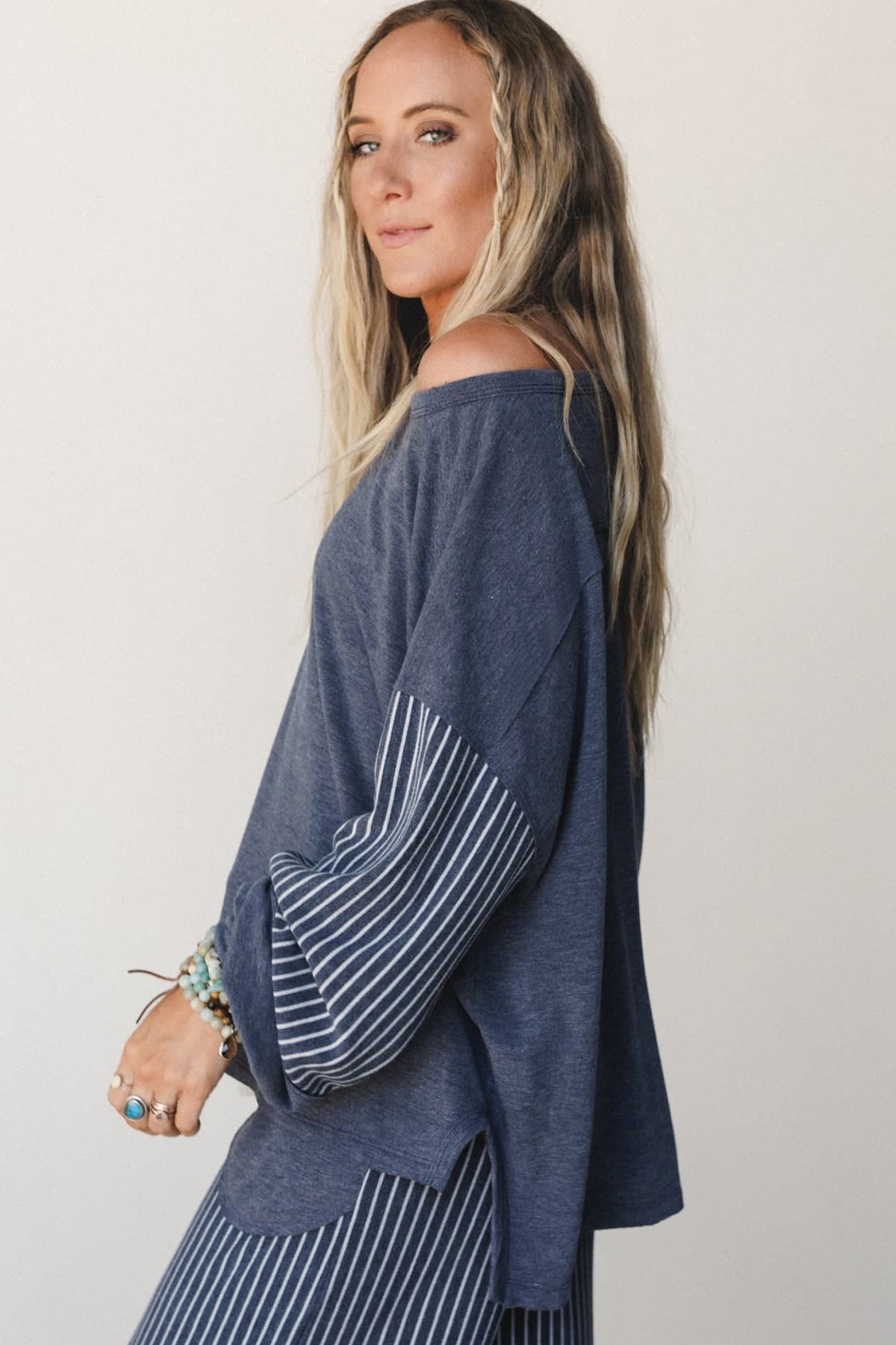 Raw seam patchwork long sleeve top and casual pants set, Dear-Lover two-piece clothing ensemble with pockets, stylish and comfortable.