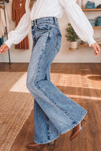 Beau Blue Acid Wash Pocket Detail Flare Jeans
