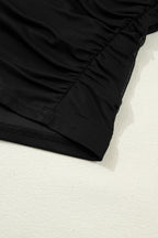 Coffee Sheer Mesh Patchwork High Neck Long Sleeve Top