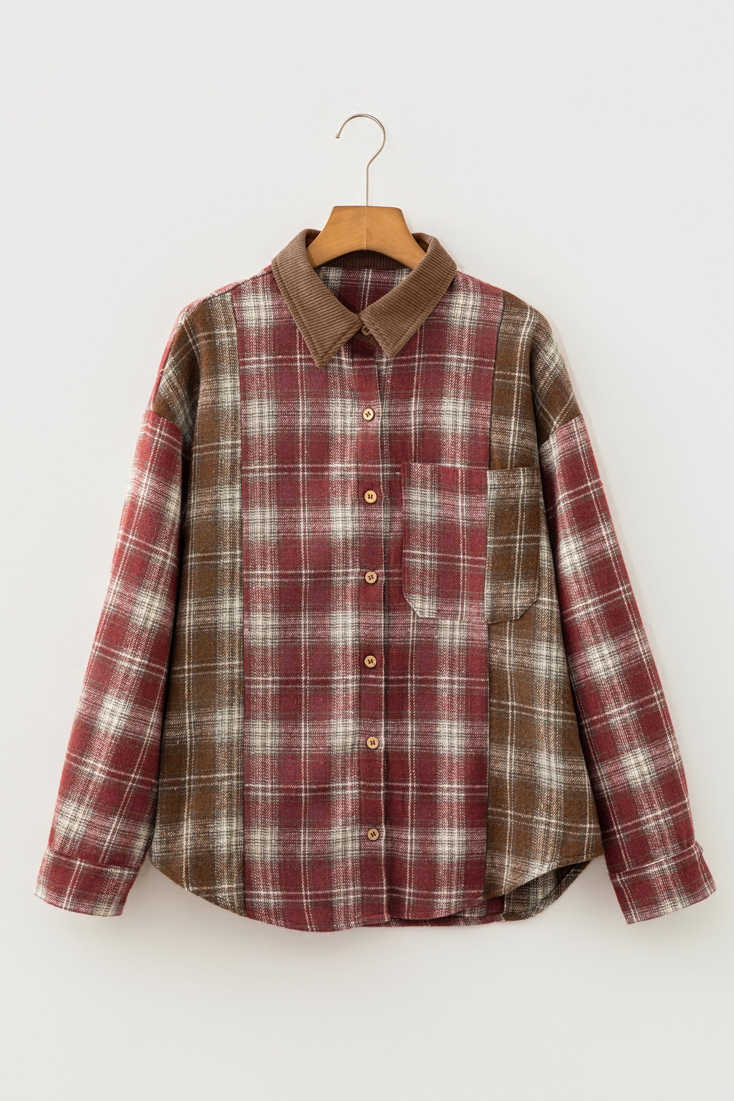 Red Contrast Plaid Long Sleeve Button Down Shirt