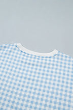 Sky Blue Plaid Baggy Pullover Drawstring Casual Shorts 2pcs Outfit