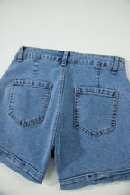 Ivy Seam Detail Pocketed Cuffed Hem Denim Shorts