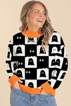 Black High Neck Drop Shoulder Geometric Print Sweater
