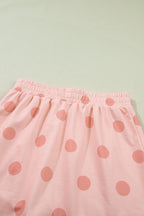 Sky Blue Ribbed Trim Polka Dot Print Tank Split Mini Skort 2pcs Set