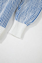 Striped Textured Knit Contrast Edge Loose Sweater