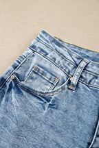 Beau Blue Acid Wash Pocket Detail Flare Jeans