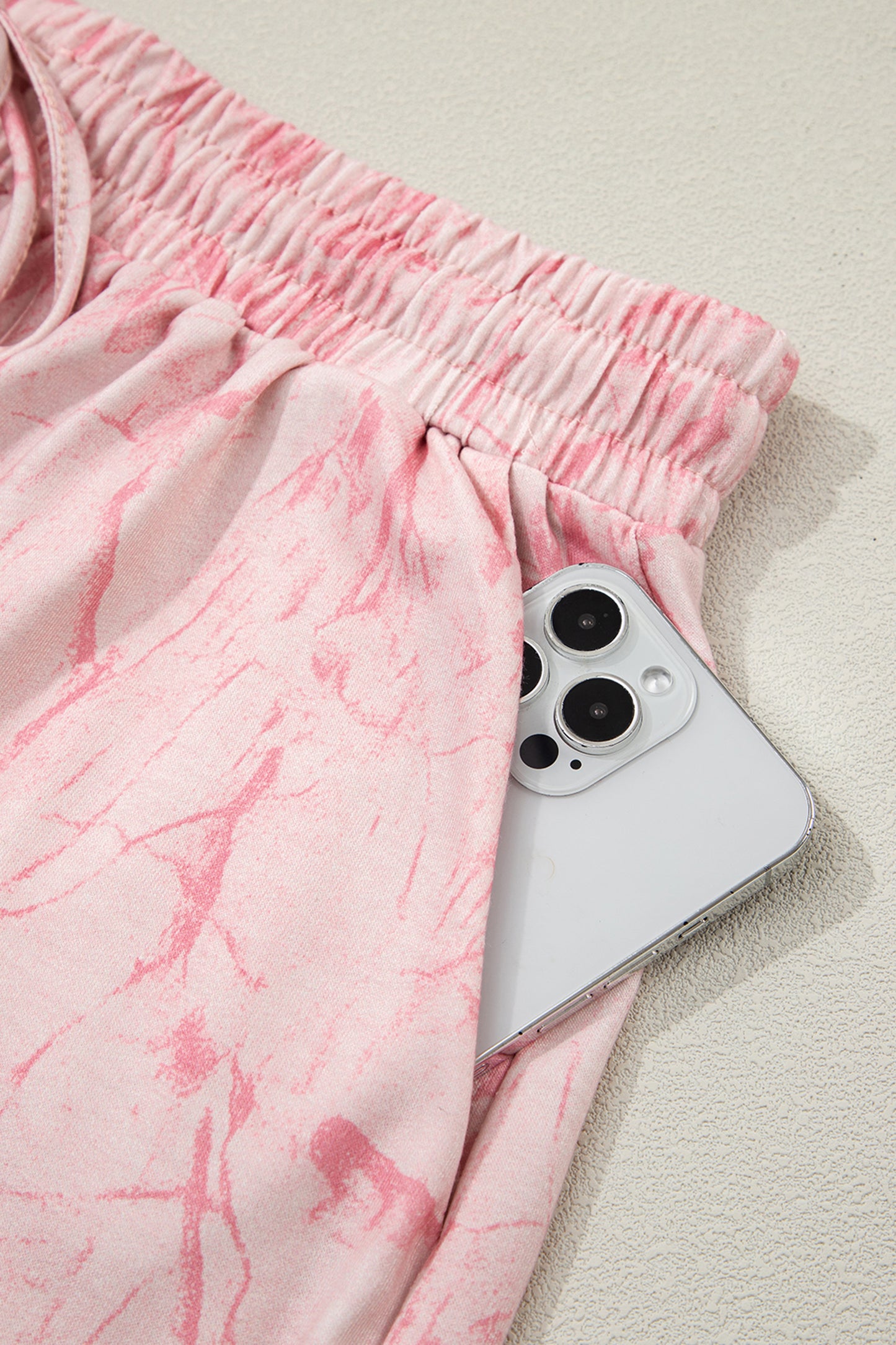 Pink Mock Neck Pullover and Shorts Camo Set