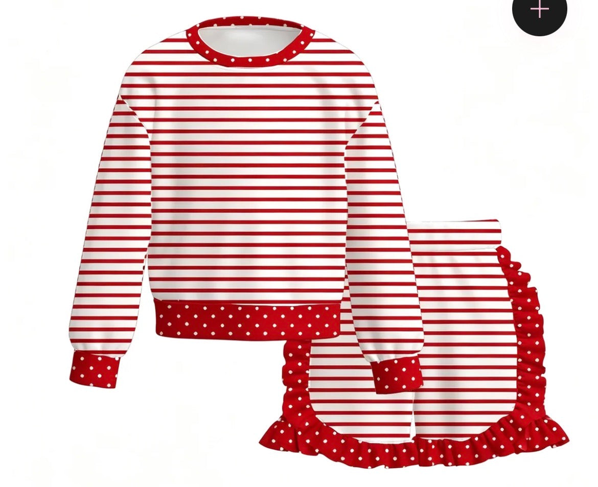 PREORDER: Girls Stripe Print Ruffle Shorts Set